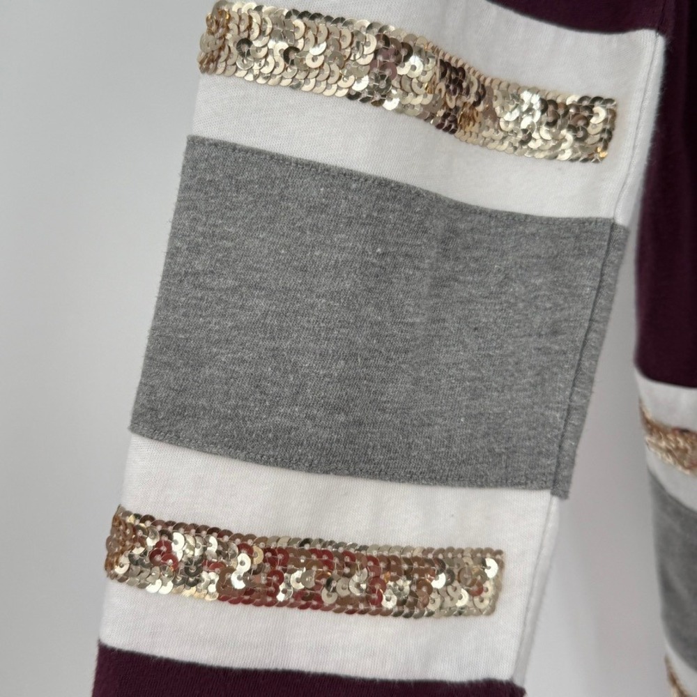 PINK Victoria's Secret Sequins V‎ Neck Long Sleeve Sweatshirt Burgundy XS - Picture 13 of 16